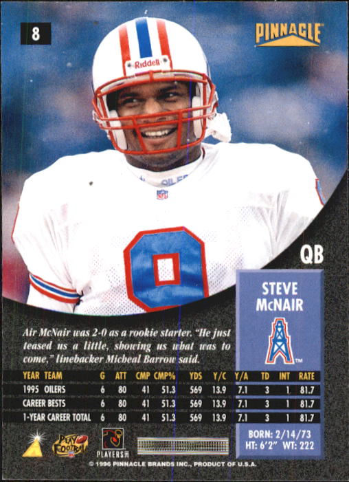 1996 Pinnacle Premium Stock Silver #8 Steve McNair back image