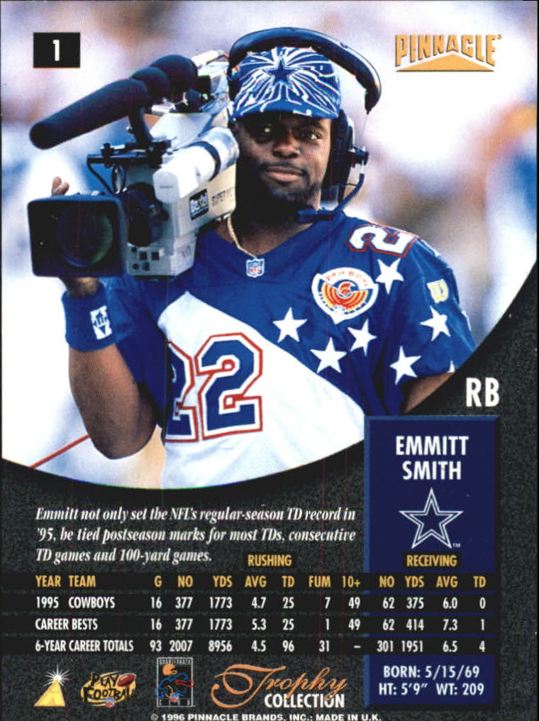 1996 Pinnacle Trophy Collection #1 Emmitt Smith back image