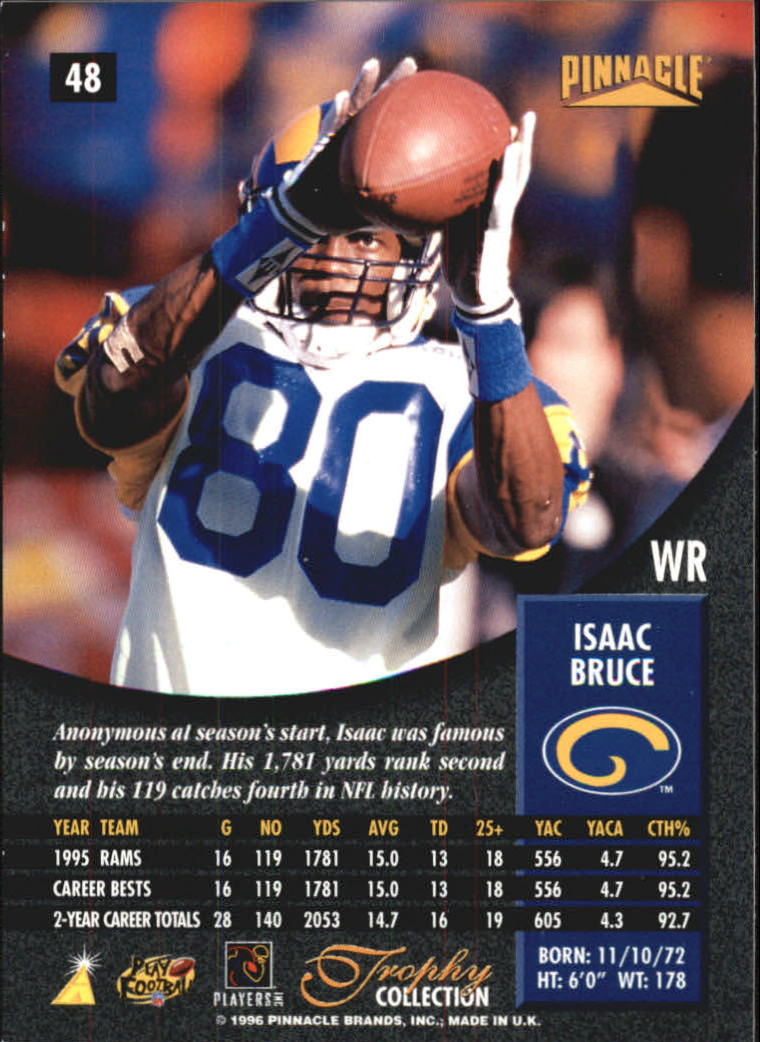 1996 Pinnacle Trophy Collection #48 Isaac Bruce back image