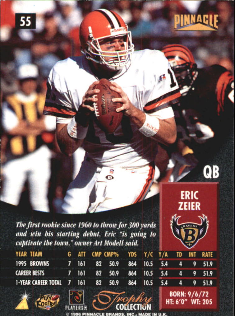 1996 Pinnacle Trophy Collection #55 Eric Zeier back image