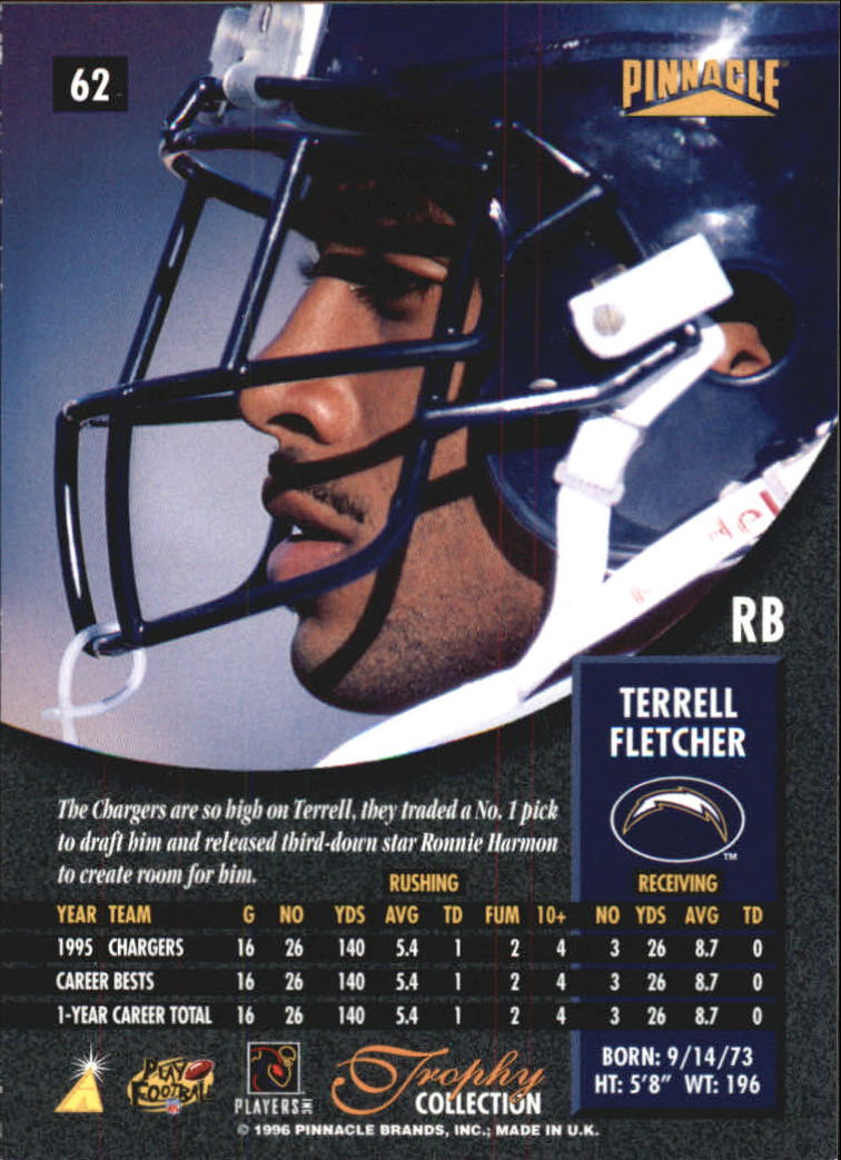 1996 Pinnacle Trophy Collection #62 Terrell Fletcher back image