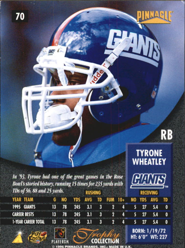 1996 Pinnacle Trophy Collection #70 Tyrone Wheatley back image