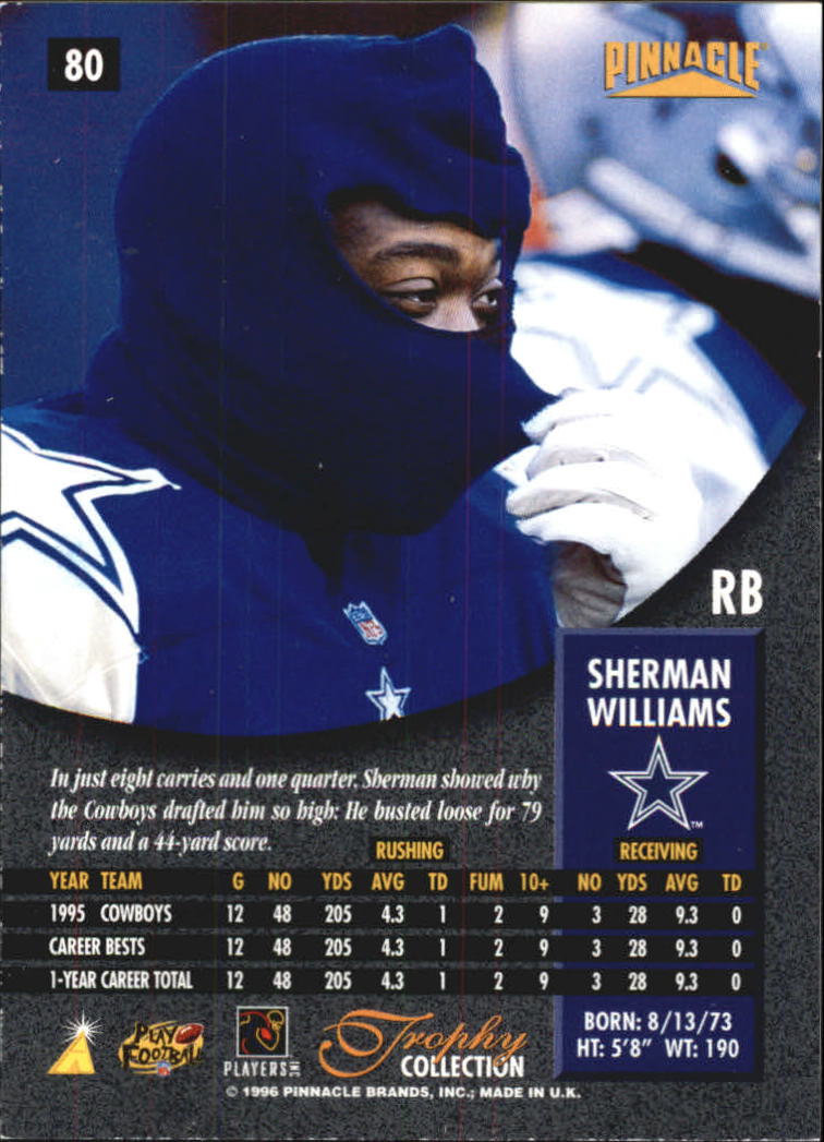 1996 Pinnacle Trophy Collection #80 Sherman Williams back image