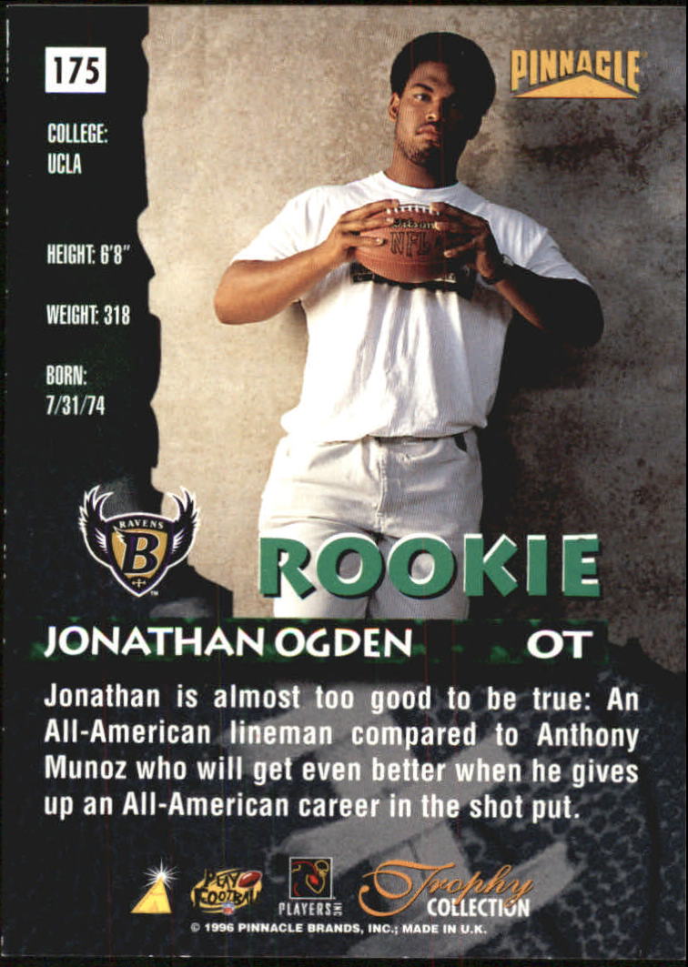 1996 Pinnacle Trophy Collection #175 Jonathan Ogden back image