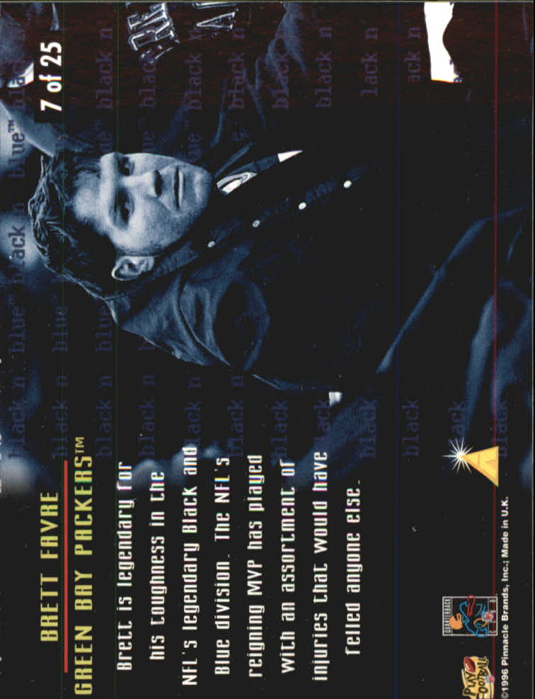 1996 Pinnacle Black 'N Blue #7 Brett Favre back image