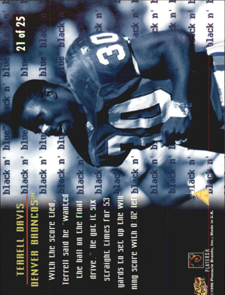 1996 Pinnacle Black 'N Blue #21 Terrell Davis back image