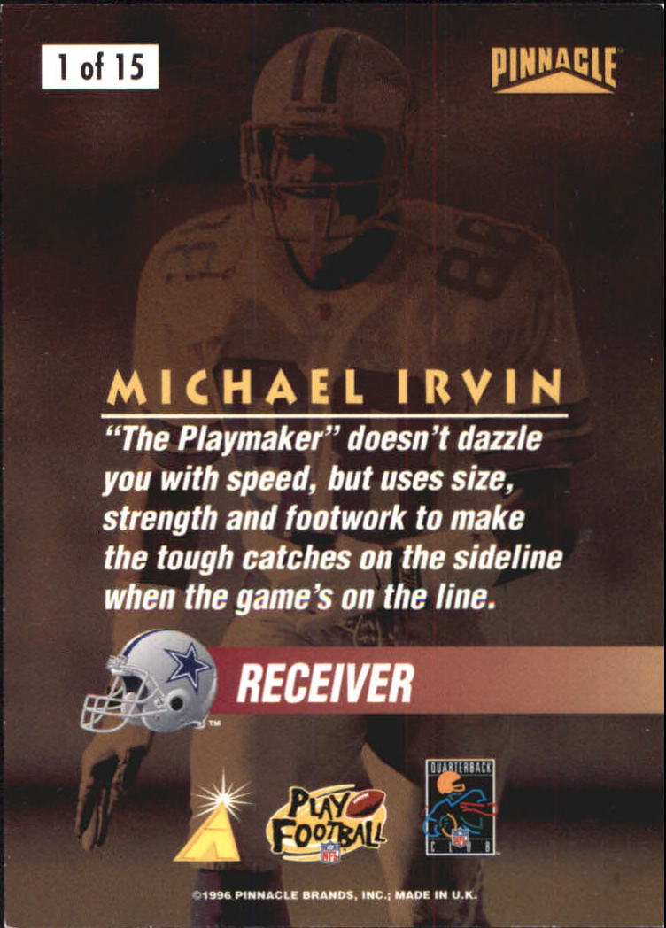 1996 Pinnacle On The Line #1 Michael Irvin back image