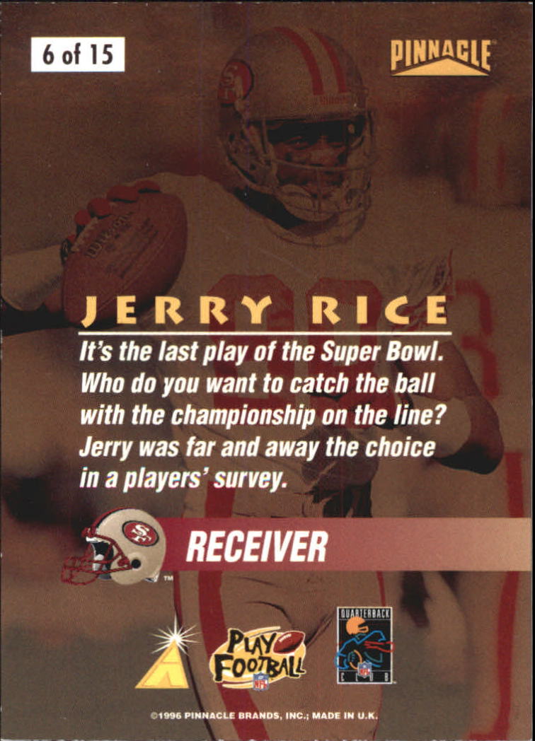 1996 Pinnacle On The Line #6 Jerry Rice back image