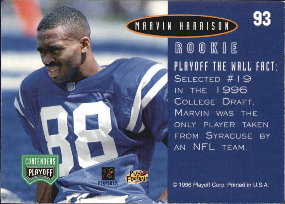 1996 Playoff Contenders Open Field Foil #93 Marvin Harrison G back image