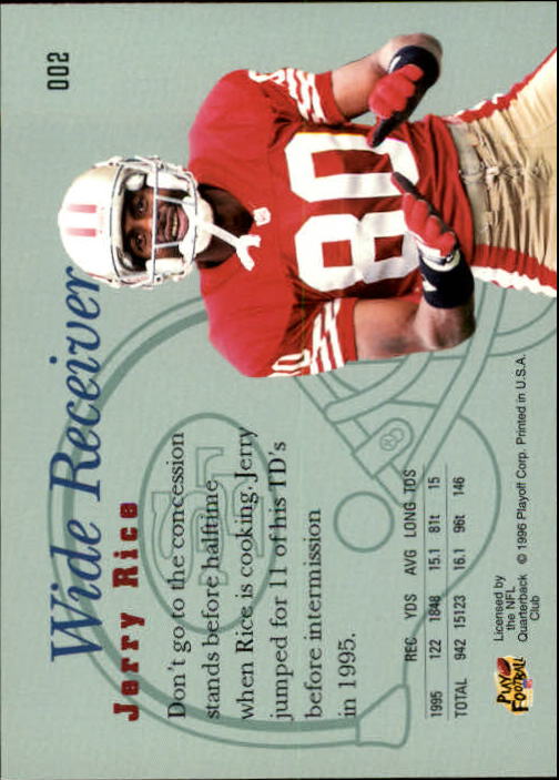 1996 Playoff Prime #2 Jerry Rice back image