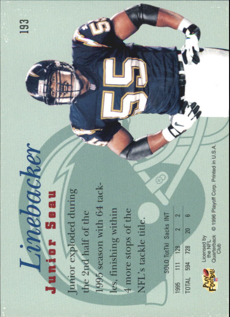 1996 Playoff Prime #193 Junior Seau back image