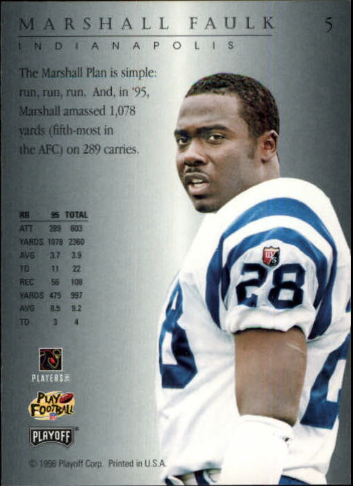 1996 Playoff Trophy Contenders #5 Marshall Faulk back image