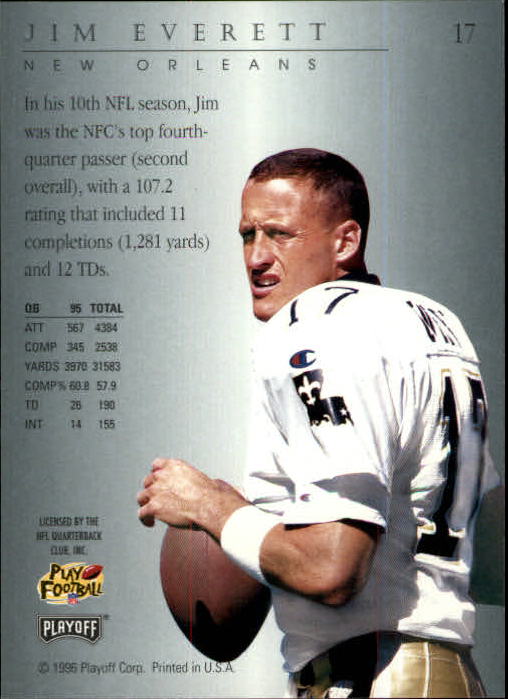 1996 Playoff Trophy Contenders #17 Jim Everett back image