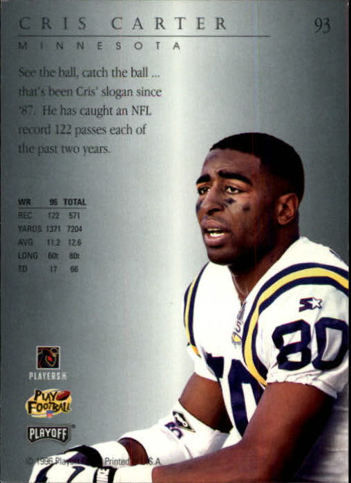 1996 Playoff Trophy Contenders #93 Cris Carter back image