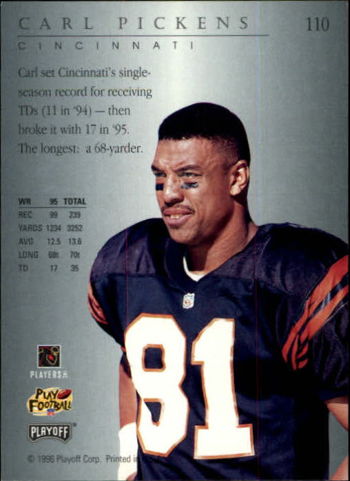 1996 Playoff Trophy Contenders #110 Carl Pickens back image