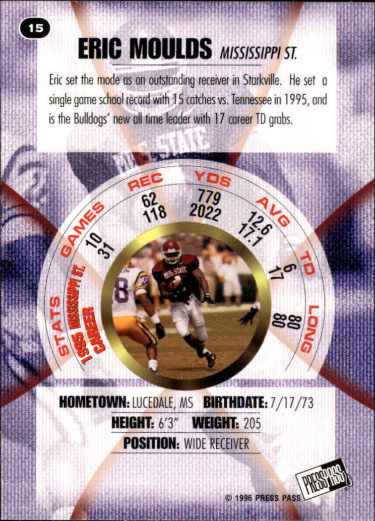 1996 Press Pass #15 Eric Moulds back image