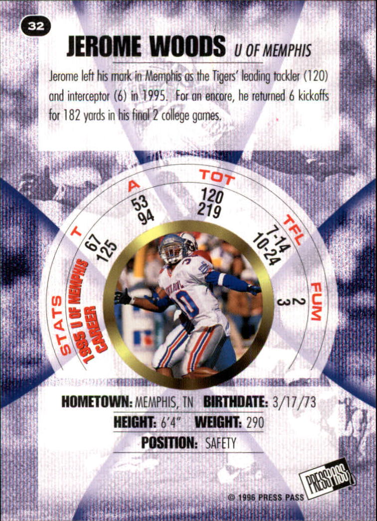1996 Press Pass #32 Jerome Woods back image