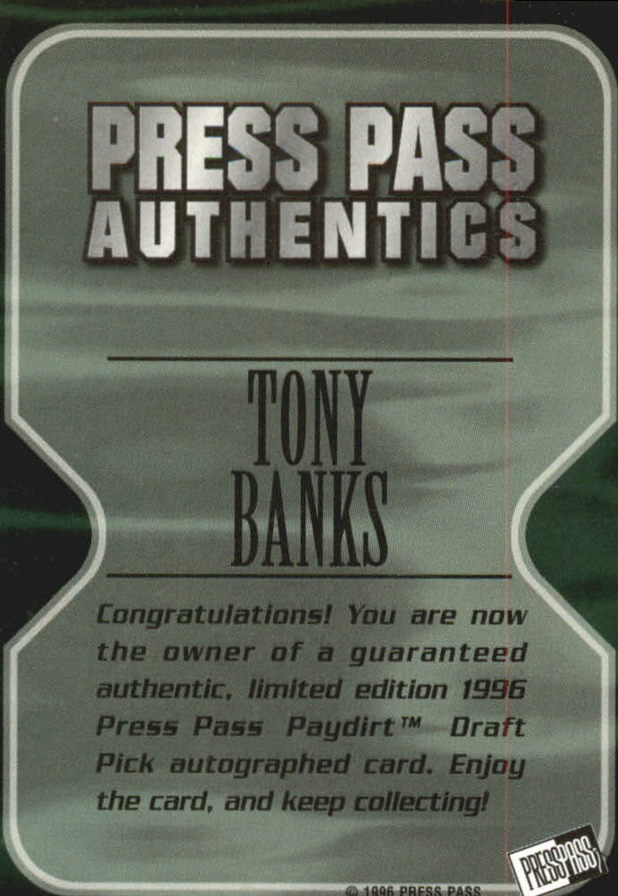 1996 Press Pass Autographs #2 Tony Banks back image