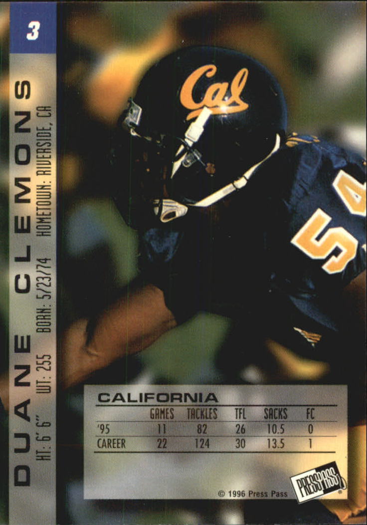 1996 Press Pass Paydirt #3 Duane Clemons back image