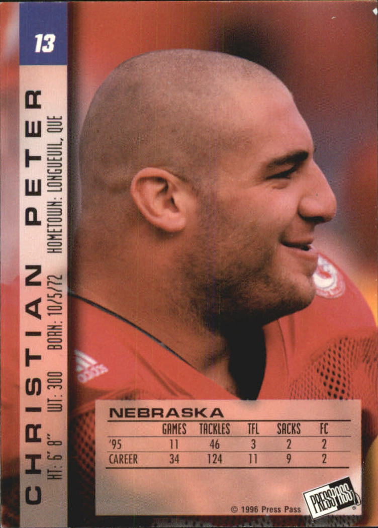 1996 Press Pass Paydirt #13 Christian Peter UER/Chris Doering stamp on front back image