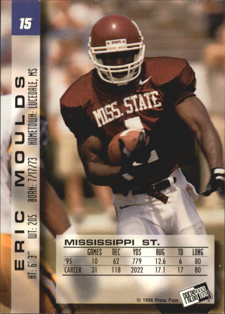 1996 Press Pass Paydirt Red #15 Eric Moulds back image