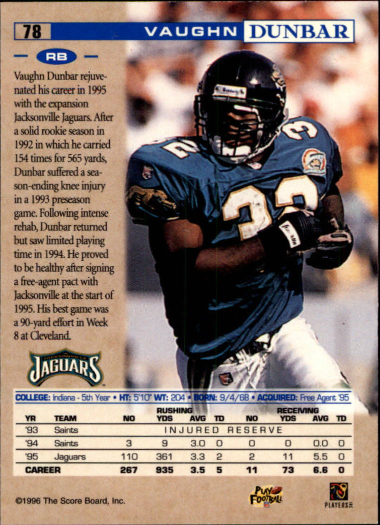 1996 Pro Line #78 Vaughn Dunbar back image