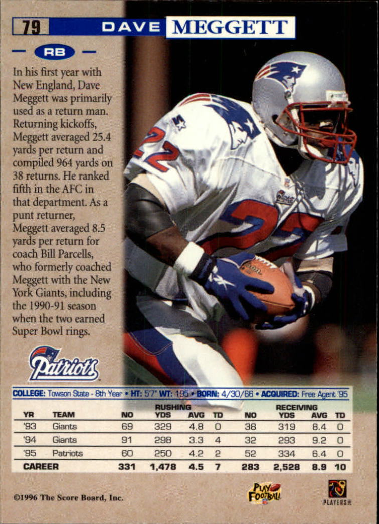 1996 Pro Line #79 Dave Meggett back image