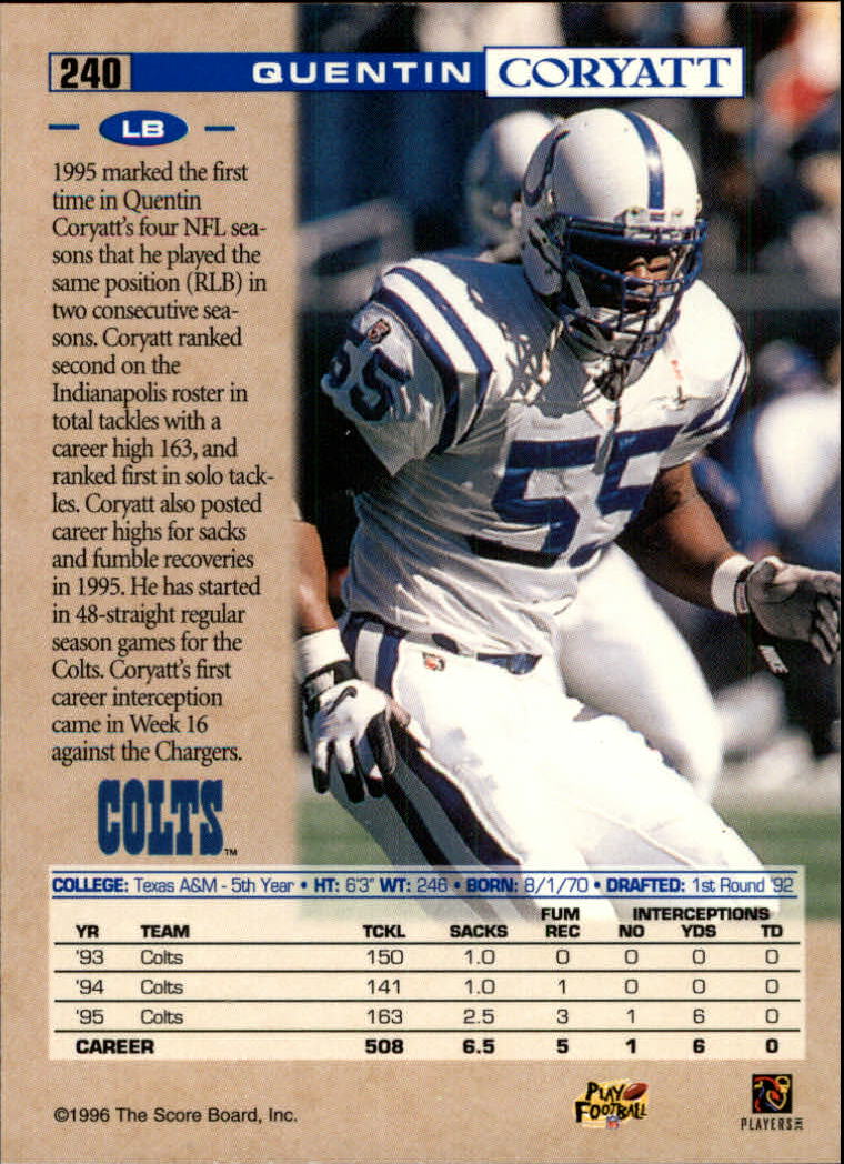 1996 Pro Line #240 Quentin Coryatt back image