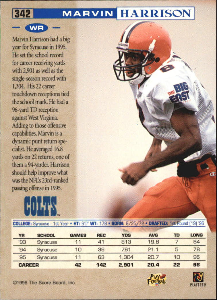 1996 Pro Line Headliners #342 Marvin Harrison