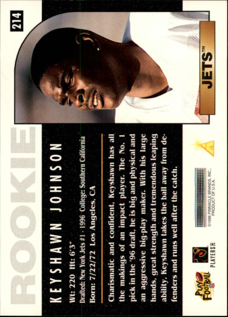 1996 Score #214 Keyshawn Johnson RC back image