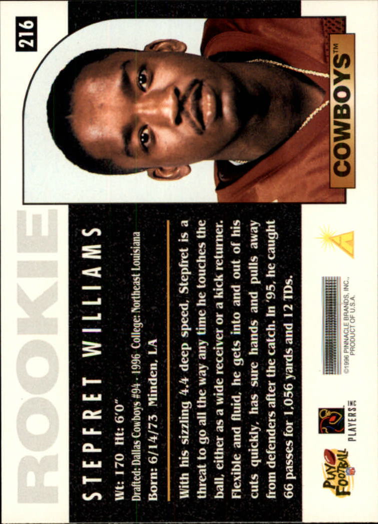 1996 Score #216 Stepfret Williams RC back image