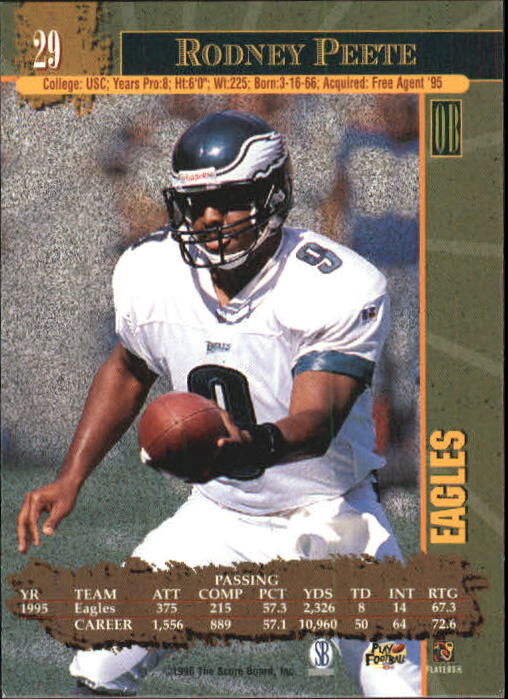 1996 Score Board NFL Lasers - #29 Rodney Peete