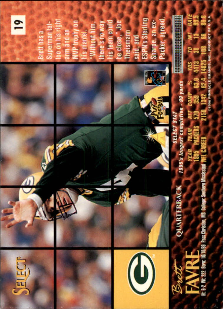 1996 Select #19 Brett Favre back image