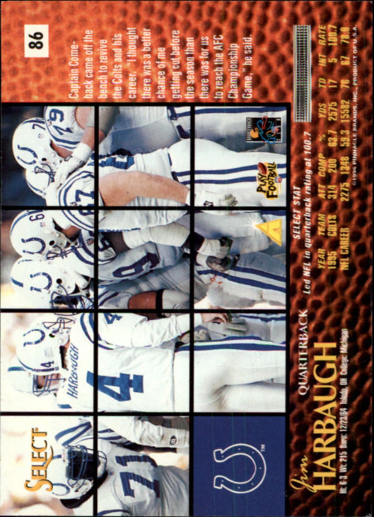 1996 Select #86 Jim Harbaugh back image