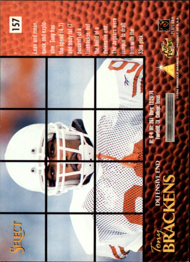 1996 Select #157 Tony Brackens RC back image