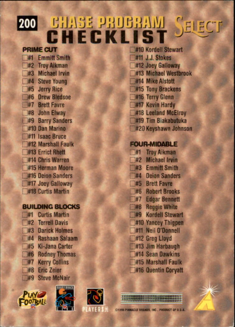 1996 Select #200 Barry Sanders/Elway CL back image