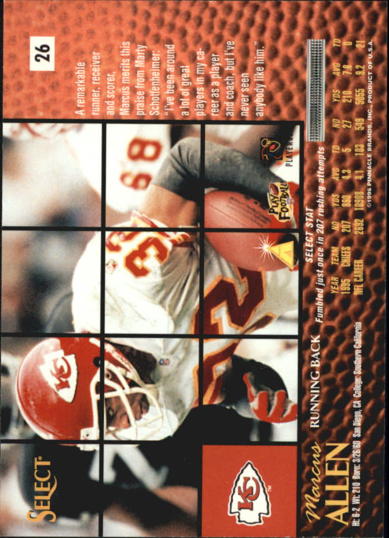 1996 Select Artist's Proofs #26 Marcus Allen back image