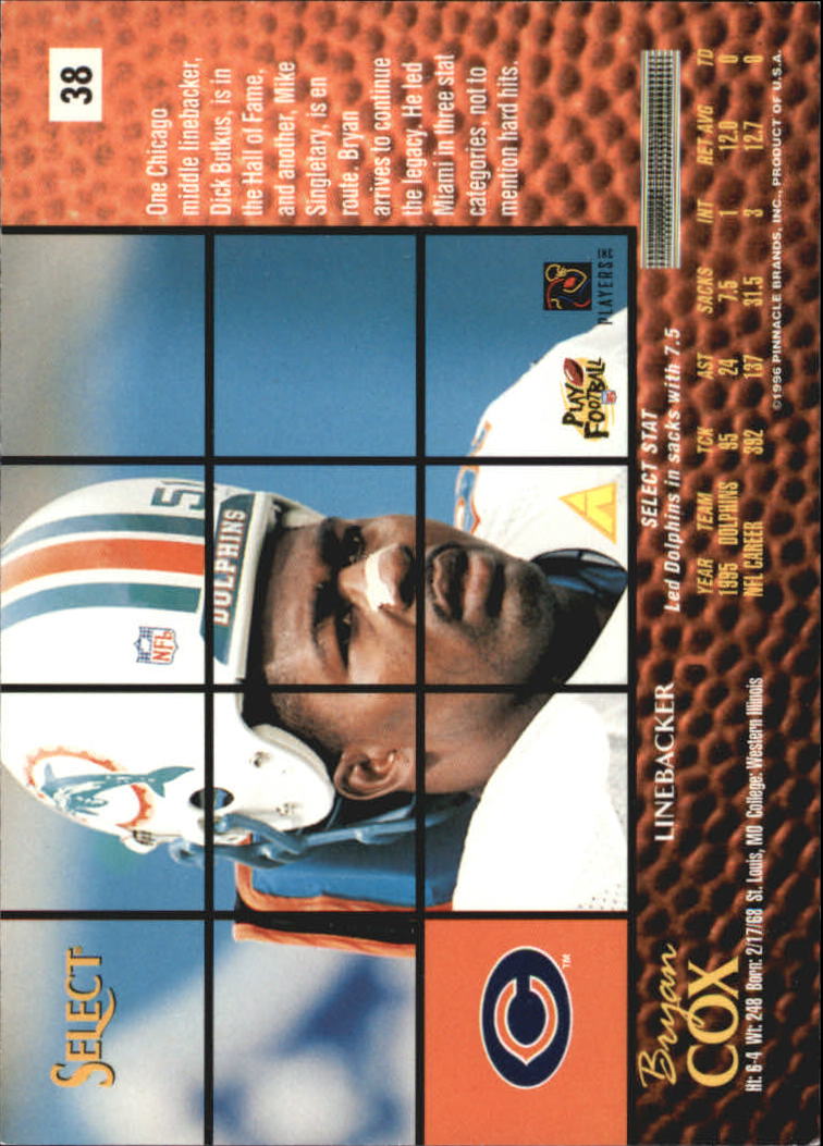 1996 Select Artist's Proofs #38 Bryan Cox back image
