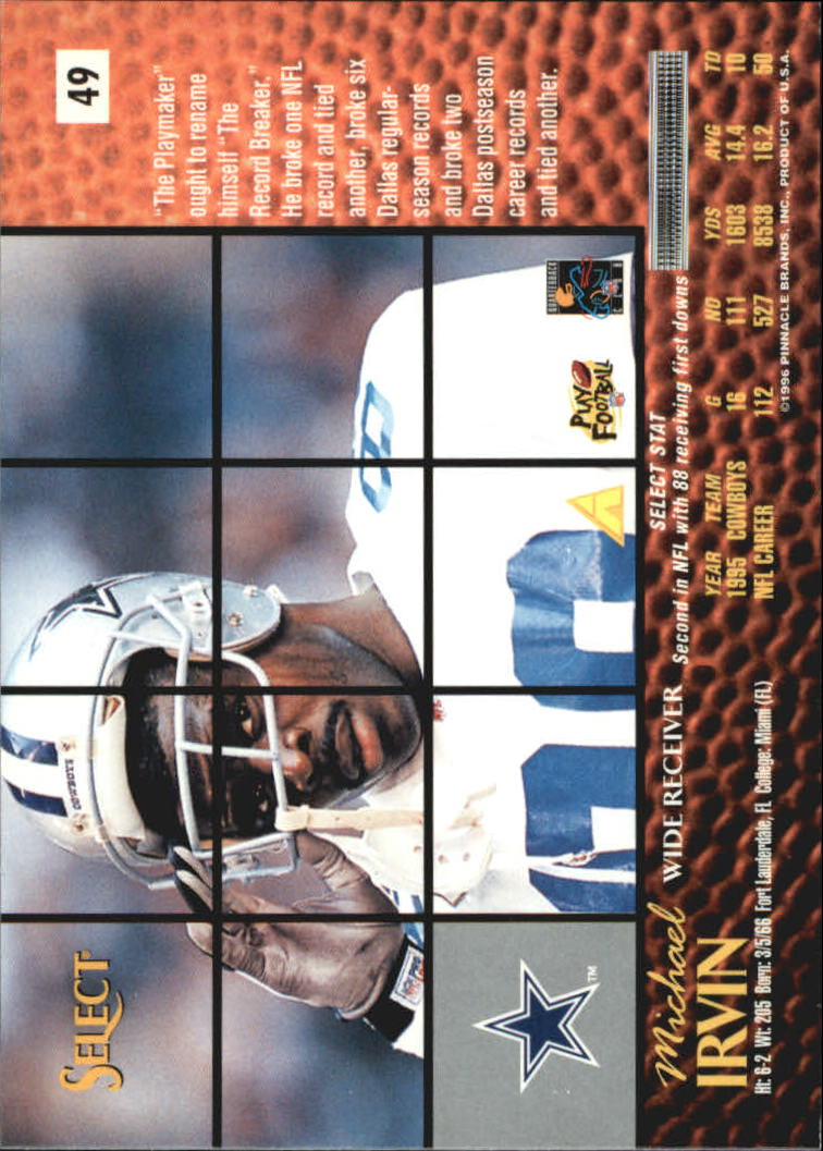 1996 Select Artist's Proofs #49 Michael Irvin back image