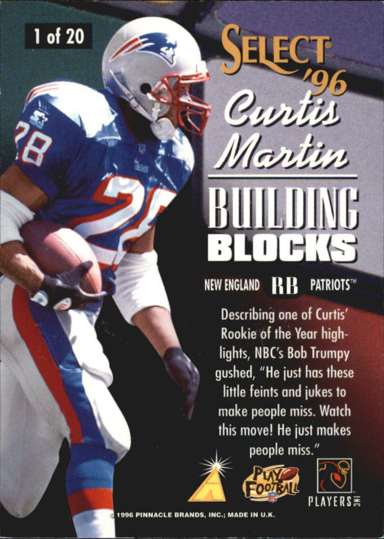 1996 Select Building Blocks #1 Curtis Martin back image