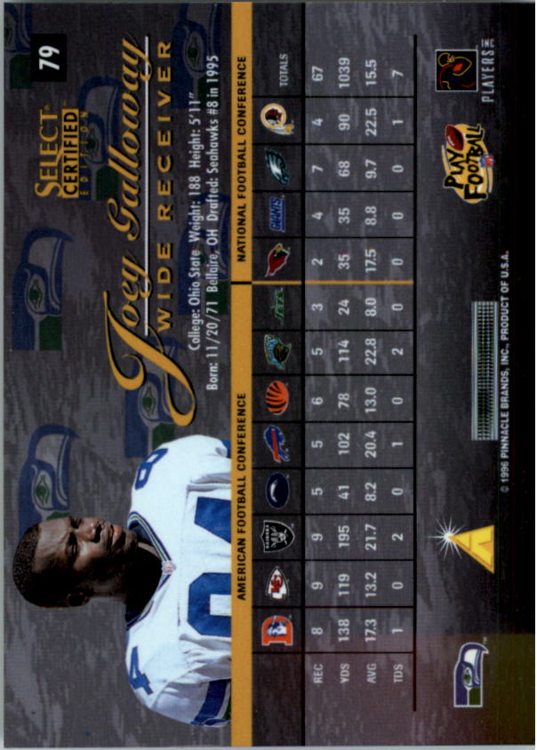 1996 Select Certified #79 Joey Galloway back image