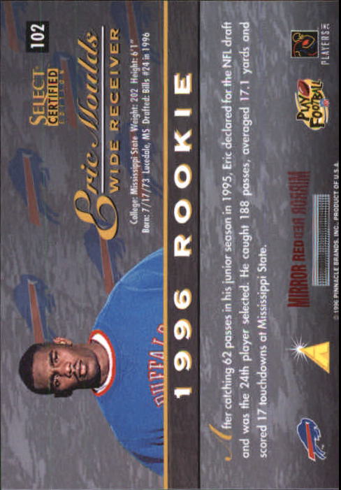 1996 Select Certified Mirror Red Premium Stock #102 Eric Moulds back image