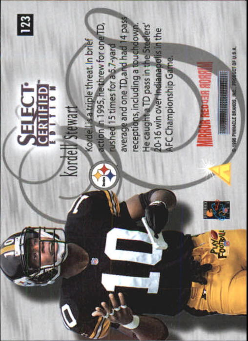 1996 Select Certified Mirror Red Premium Stock #123 Kordell Stewart SS back image