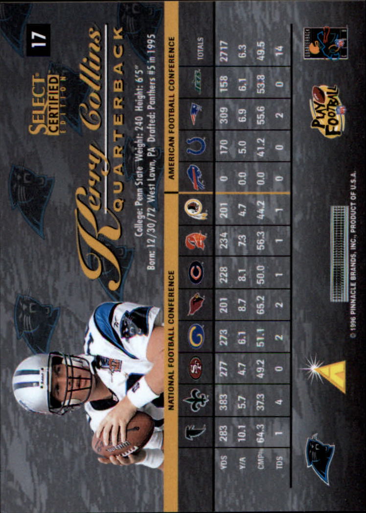 1996 Select Certified Premium Stock #17 Kerry Collins back image