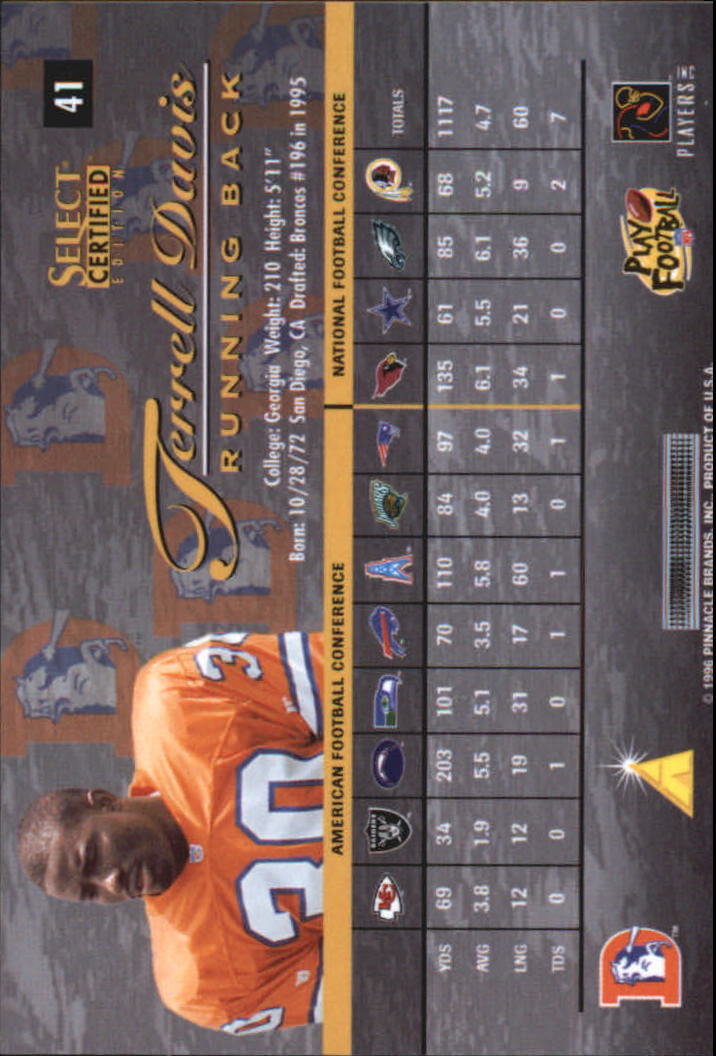 1996 Select Certified Red #41 Terrell Davis back image