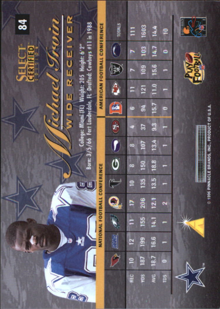 1996 Select Certified Red #84 Michael Irvin back image
