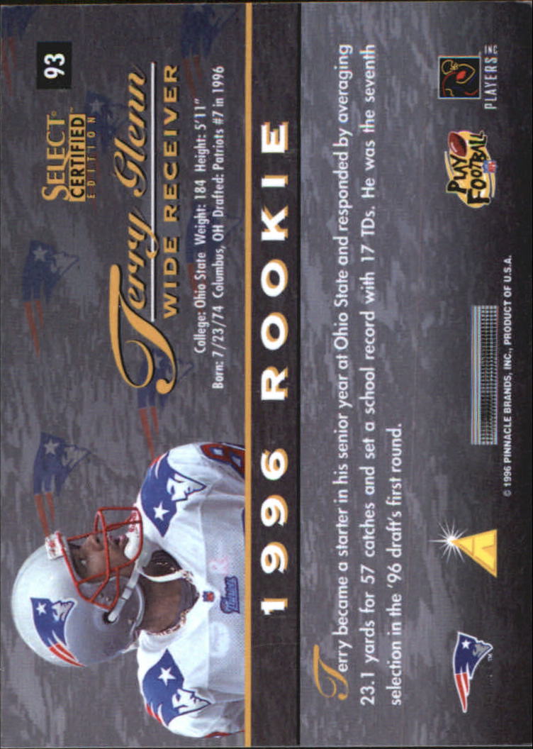 1996 Select Certified Red #93 Terry Glenn back image
