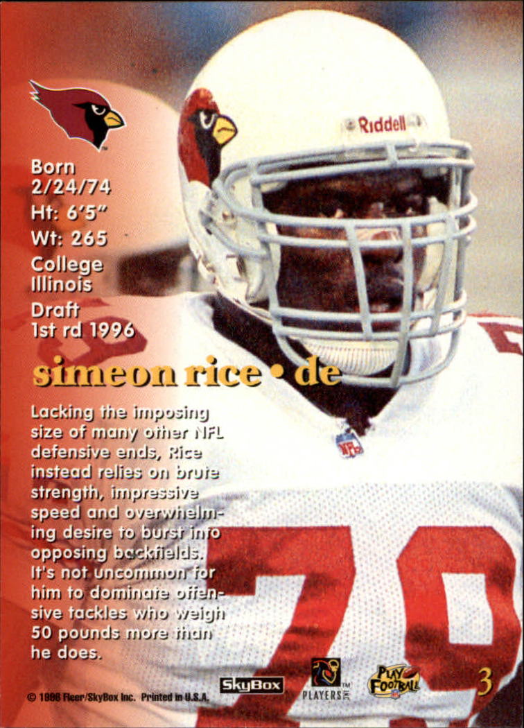 1996 SkyBox Impact Rookies #3 Simeon Rice RC back image