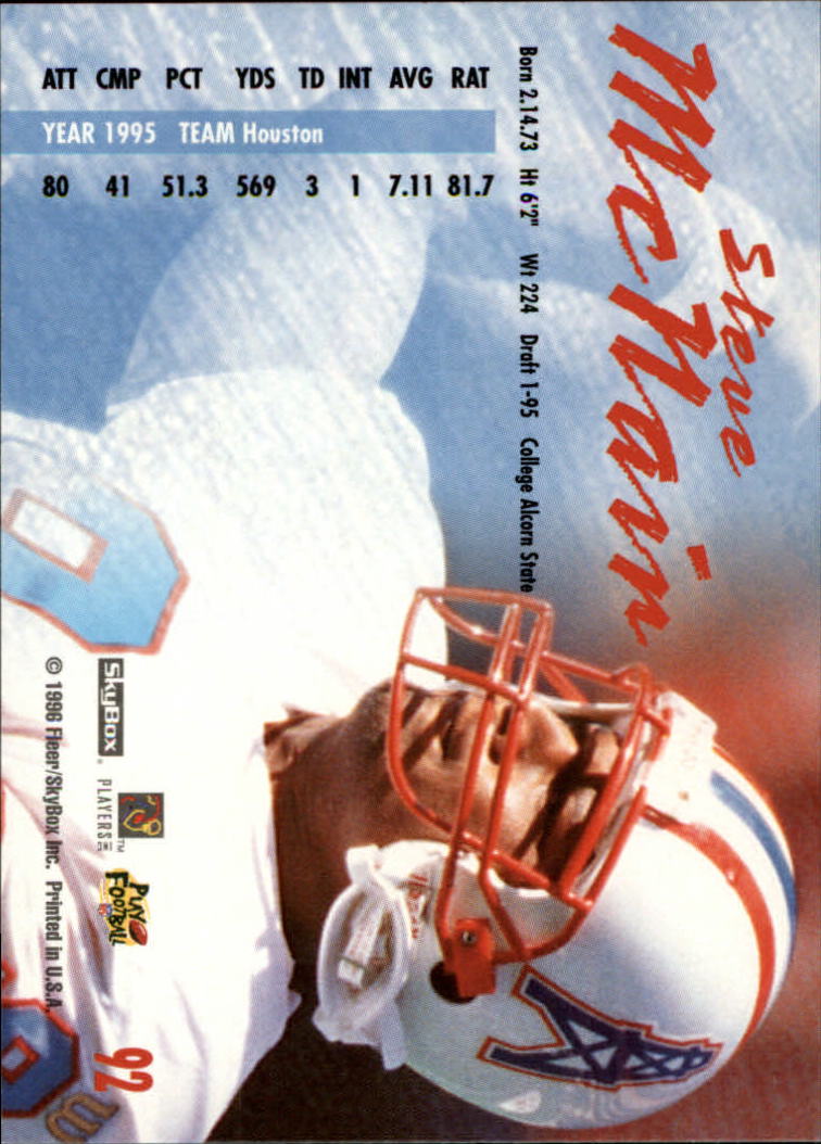 1996 SkyBox Impact Rookies #92 Steve McNair AIR back image