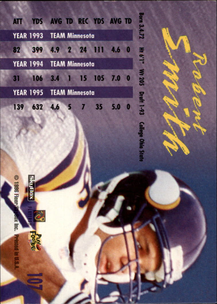1996 SkyBox Impact Rookies #107 Robert Smith AIR back image